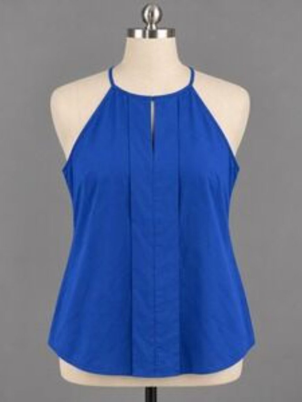 Ann Taylor Royal Blue Halter Blouse Pleated Keyhole Tank Top Size 4